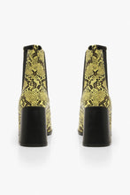 Load image into Gallery viewer, FLARE SNAKE BLOCK HEEL CHELSEA BOOTS
